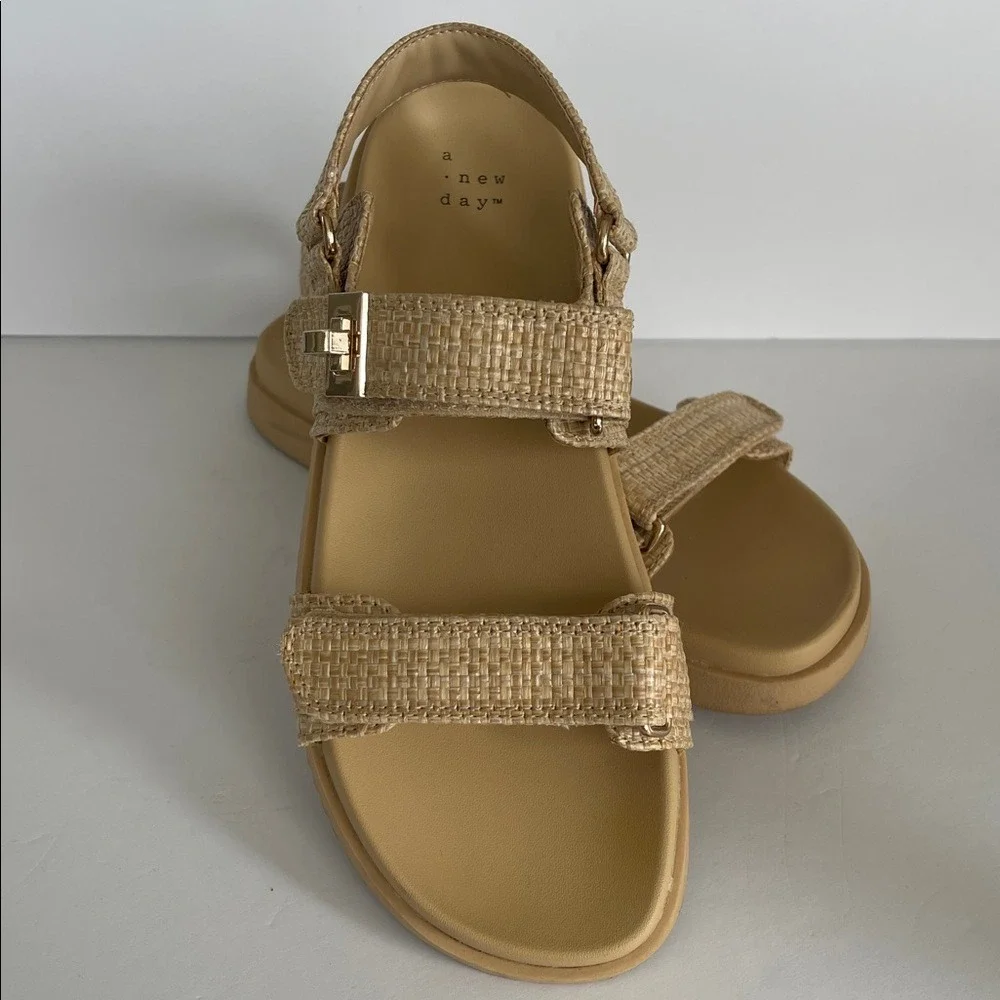 A New Day Beige Textured‎ Two Strap Sandals 8.5